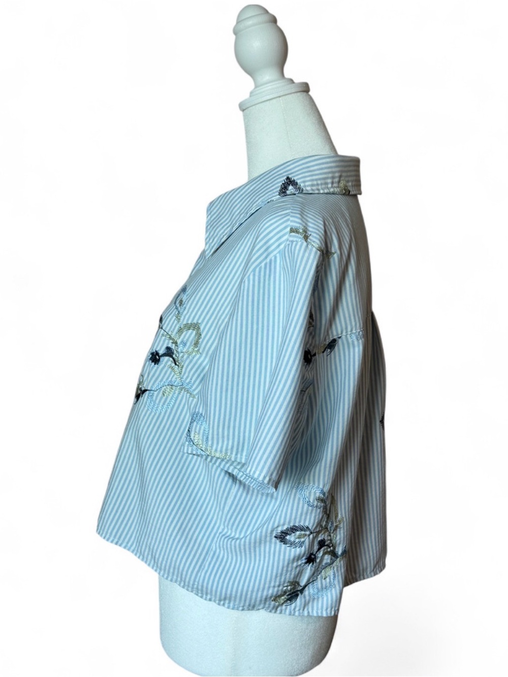 NWOT Hobbs London Embroidered Floral Stripe Short Sleeve Blouse Size 8 - Picture 3 of 8
